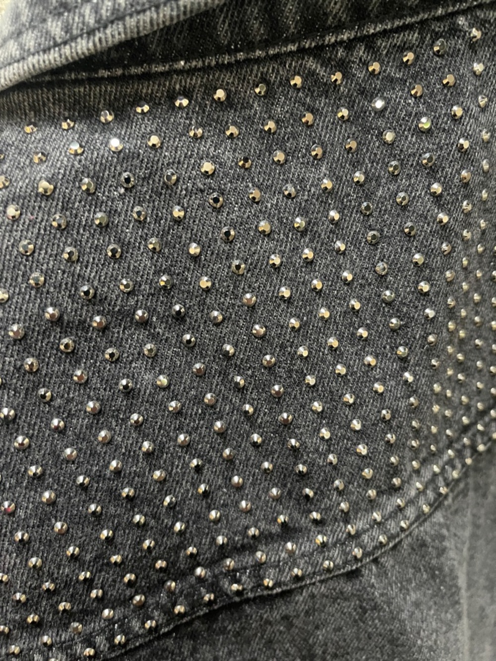 Vocal Studded Rhinestone Black Washed Denim Vest - Picture 6 of 6